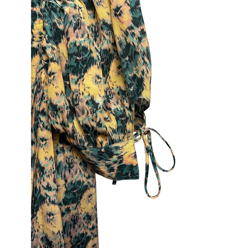 Ulla Johnson Silk Ikat Puff Sleeve Blouse‎ Yellow Teal SS22 Size 0 Feminine